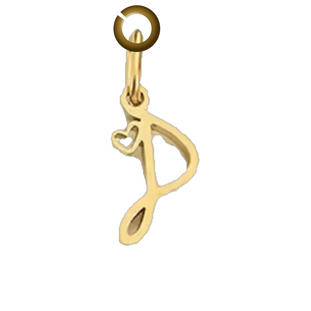 Script Heart Letter Charm - P charm with jump ring