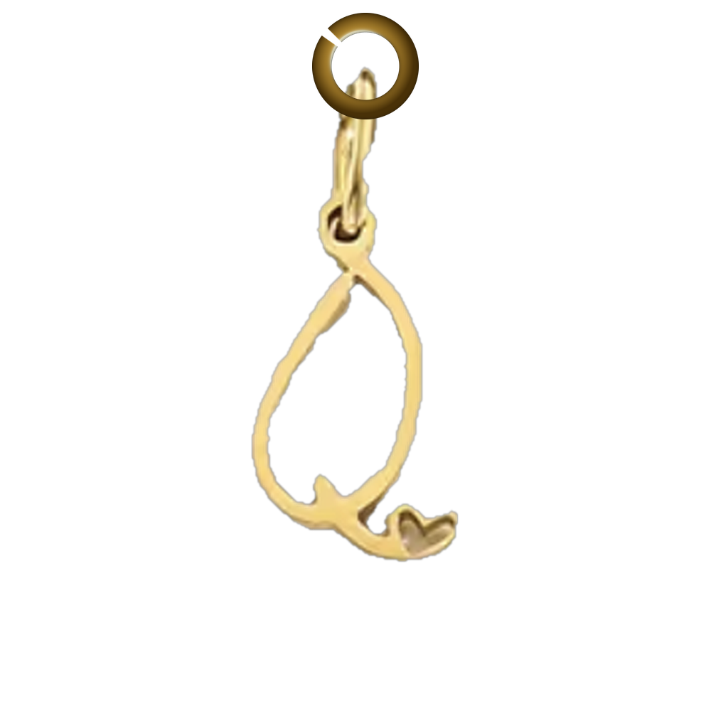 Script Heart Letter Charm - Q charm with jump ring