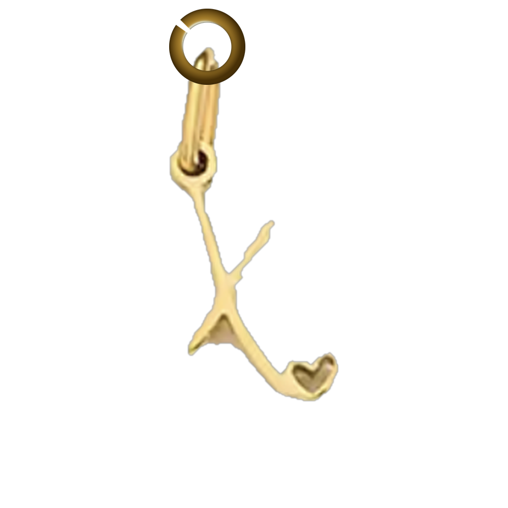 Script Heart Letter Charm - X charm with jump ring