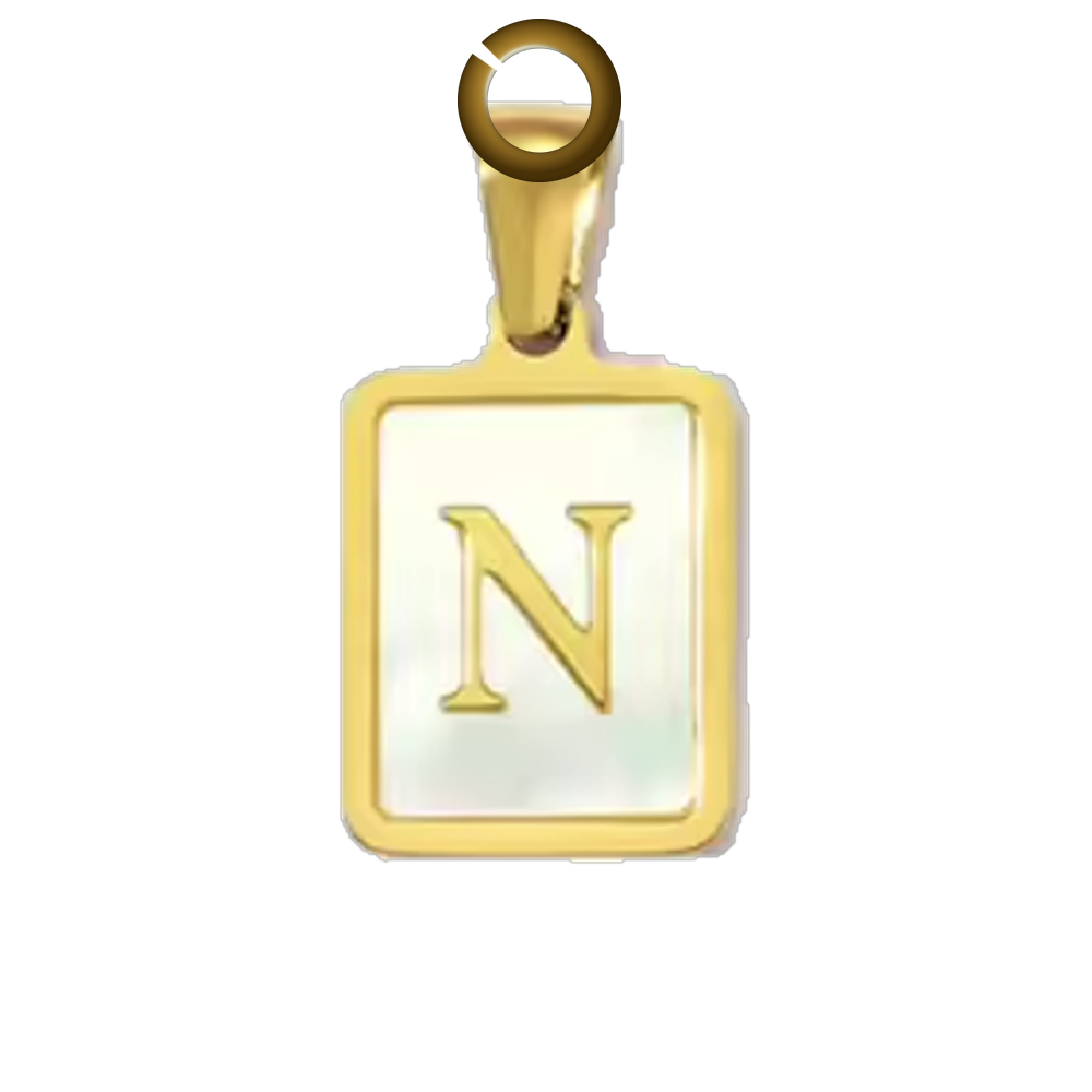 Mother of Pearl Letter Charm - N charm with jump ring