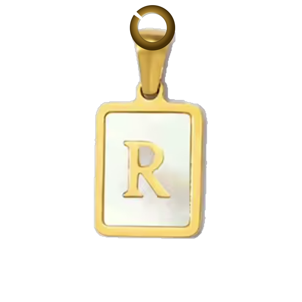 Mother of Pearl Letter Charm - R charm with jump ring