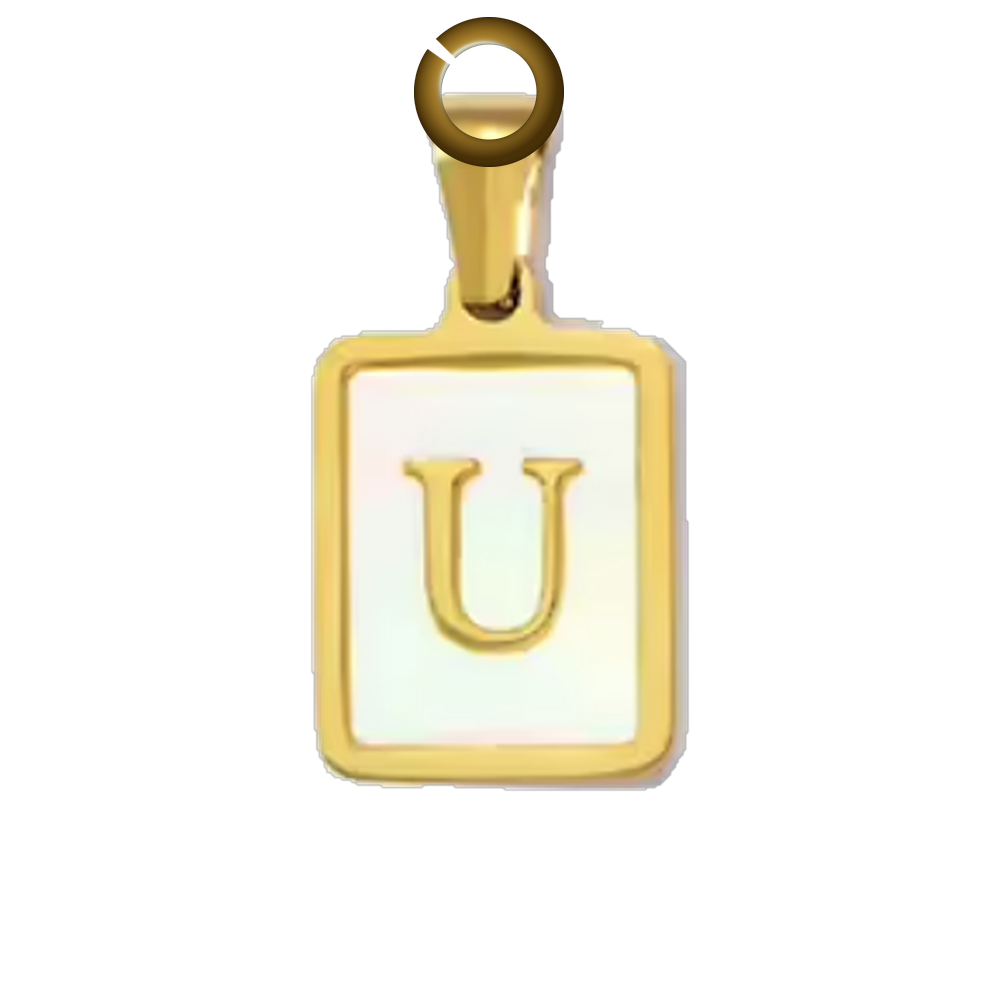 Mother of Pearl Letter Charm - U charm with jump ring