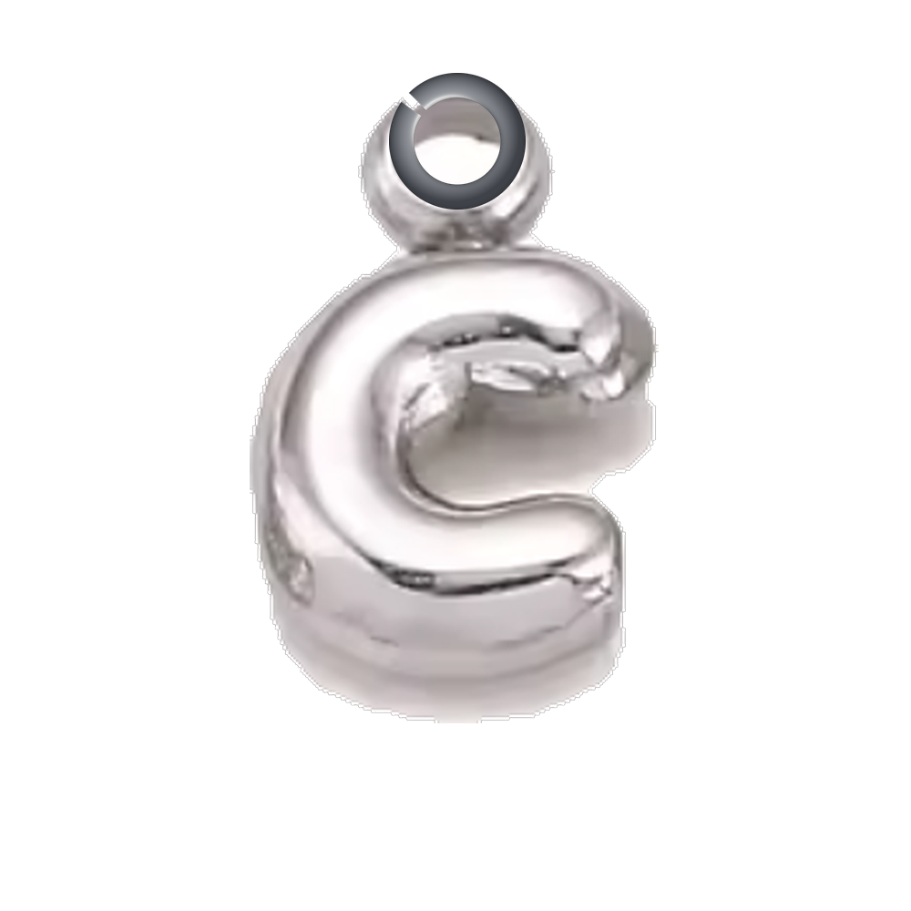 Silver Bubble Letter Charm - C charm with jump ring