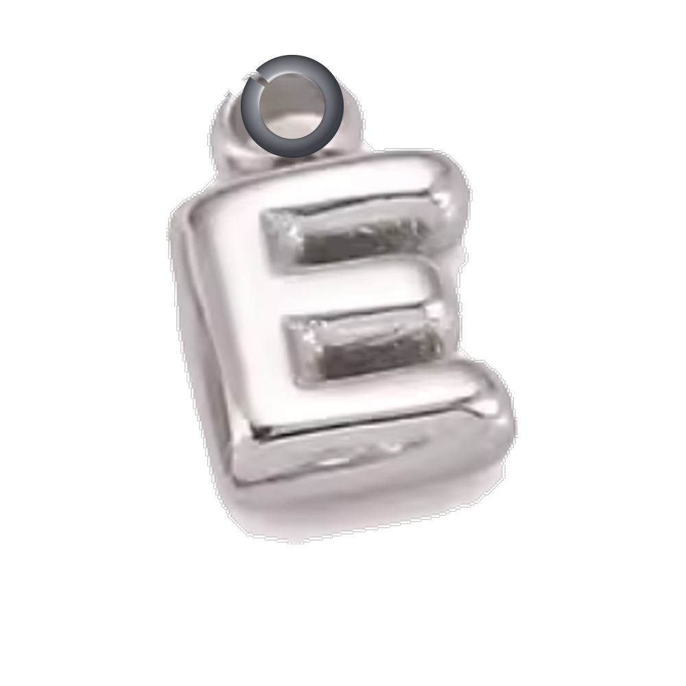 Silver Bubble Letter Charm - E charm with jump ring