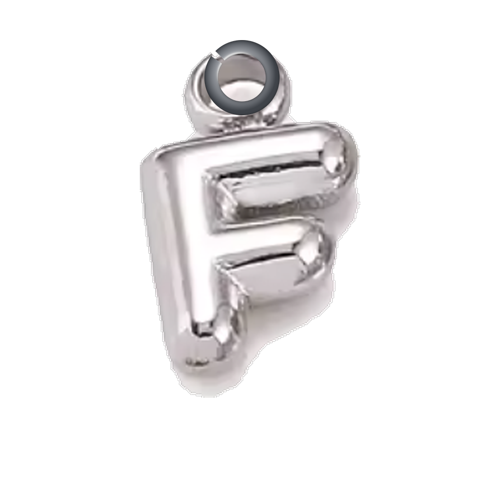 Silver Bubble Letter Charm - F charm with jump ring