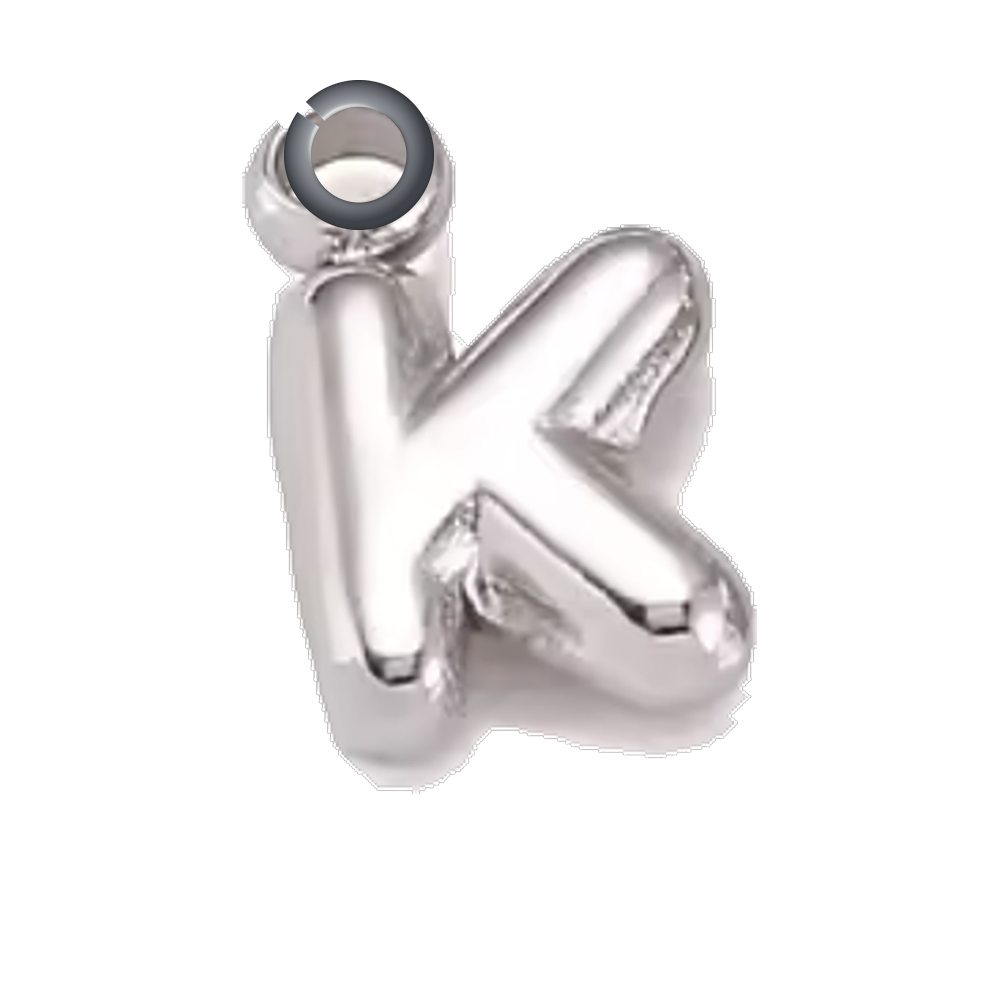 Silver Bubble Letter Charm - K charm with jump ring
