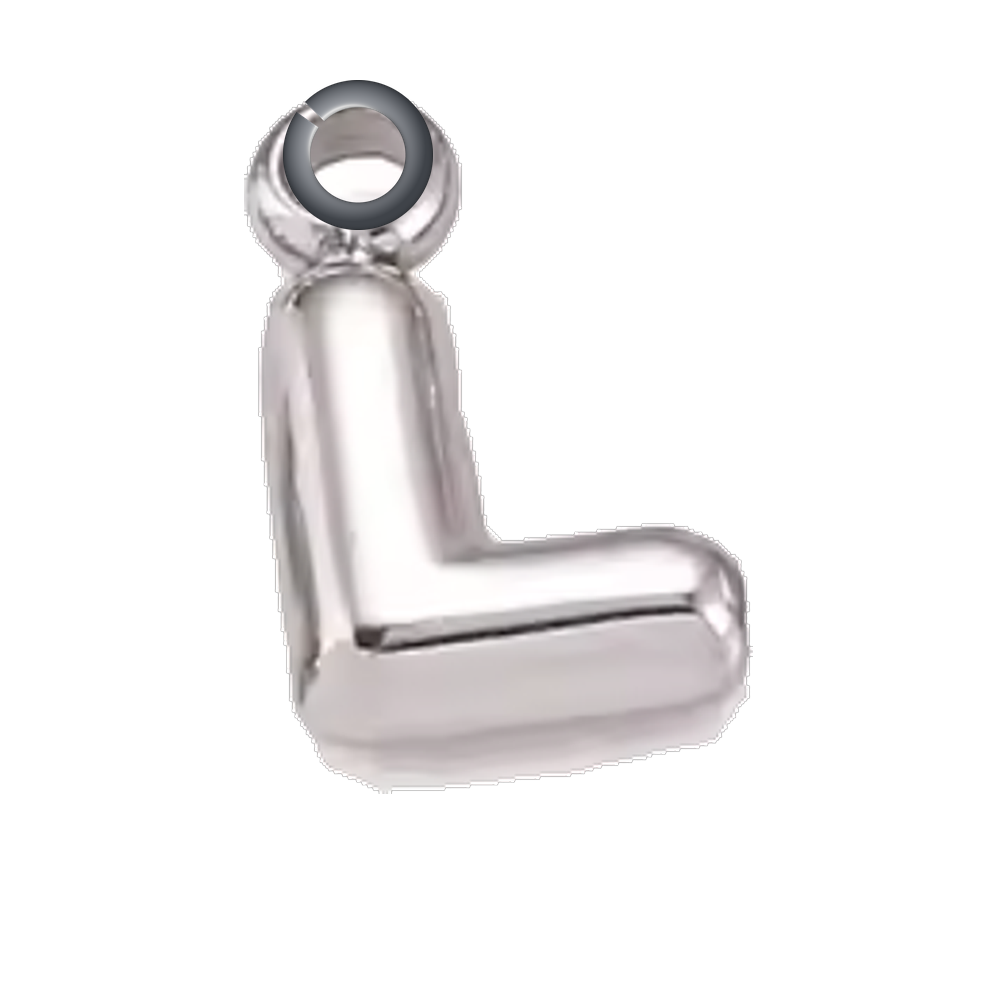 Silver Bubble Letter Charm - L charm with jump ring