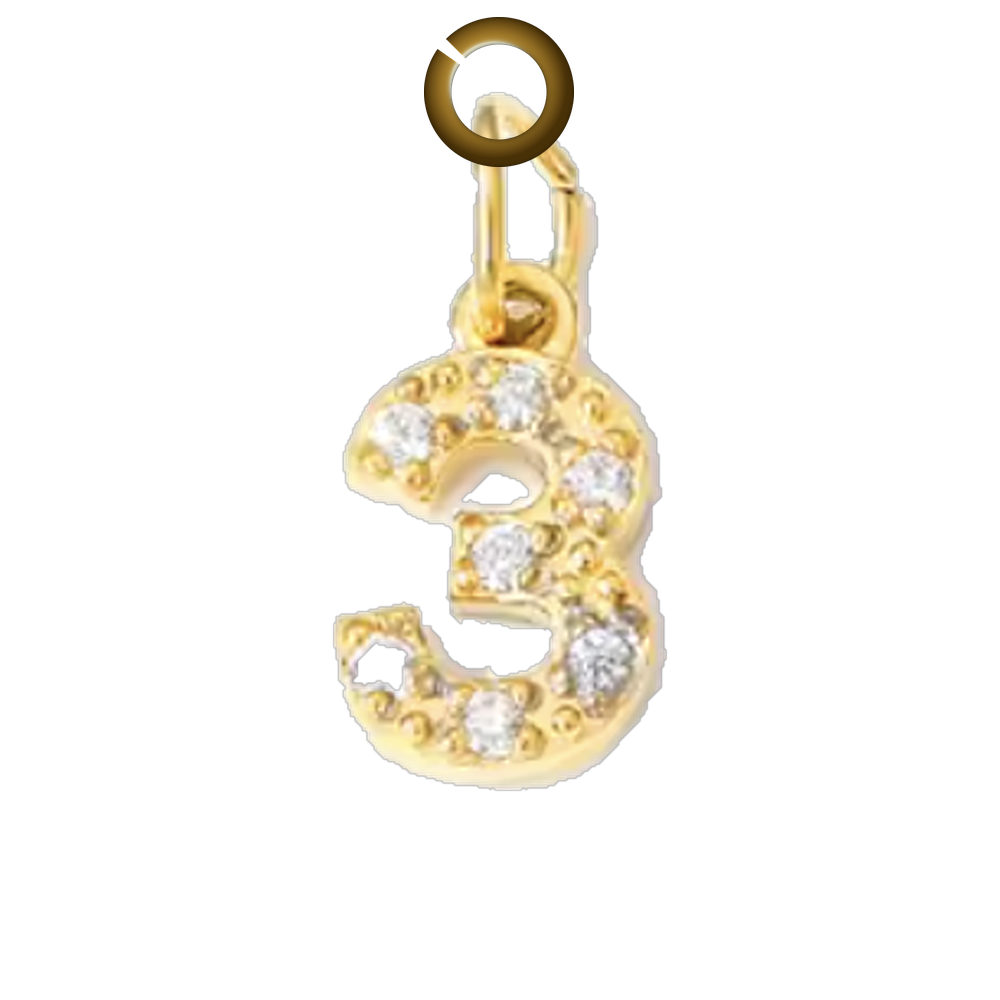 Gold Pave Number Charm - 3 charm with jump ring