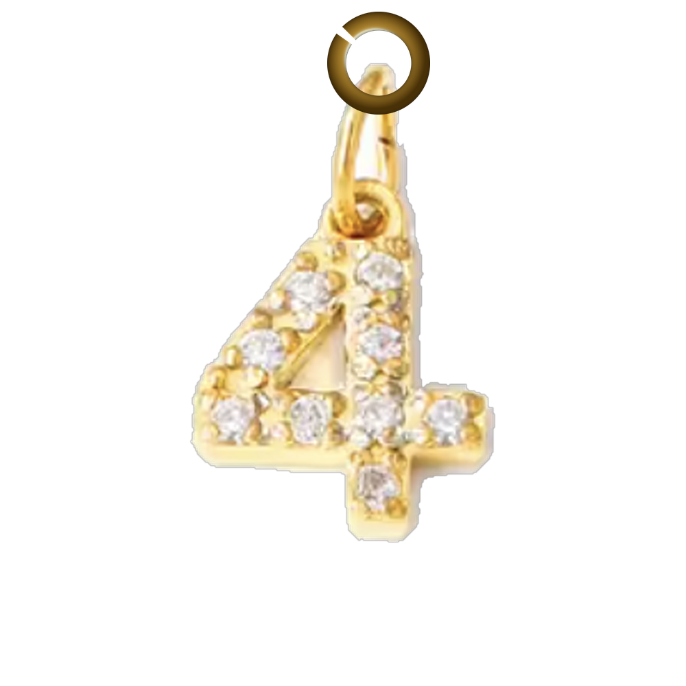 Gold Pave Number Charm - 4 charm with jump ring