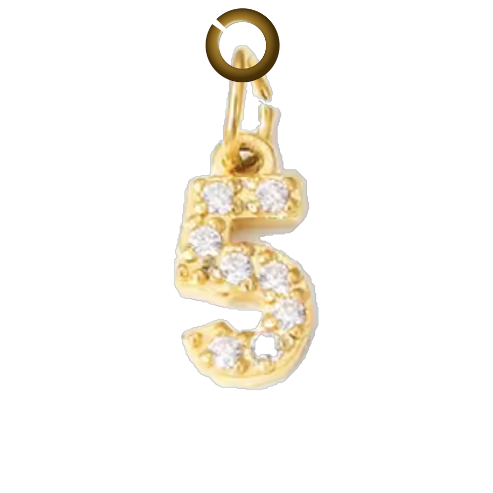 Gold Pave Number Charm - 5 charm with jump ring