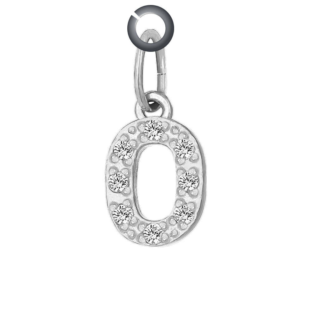 Silver Pave Number Charm - 0 charm with jump ring