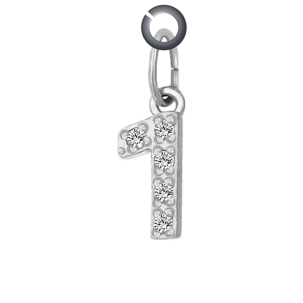 Silver Pave Number Charm - 1 charm with jump ring