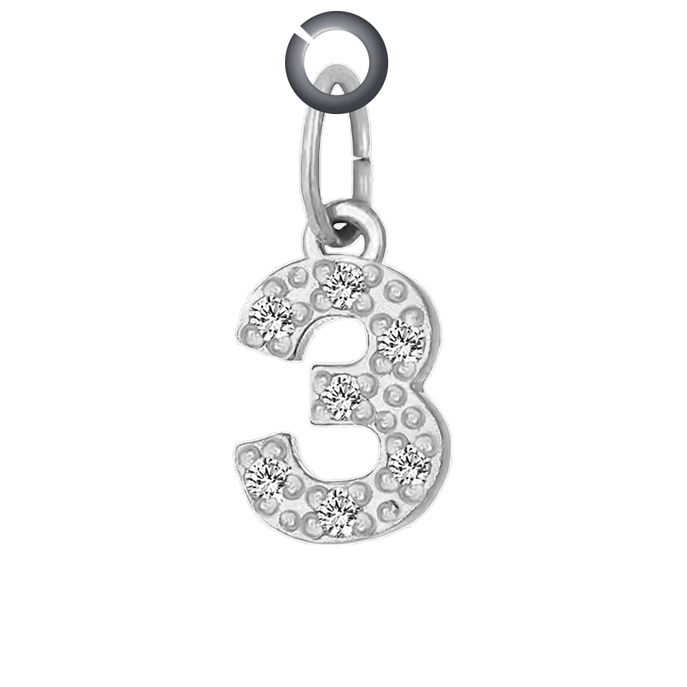 Silver Pave Number Charm - 3 charm with jump ring