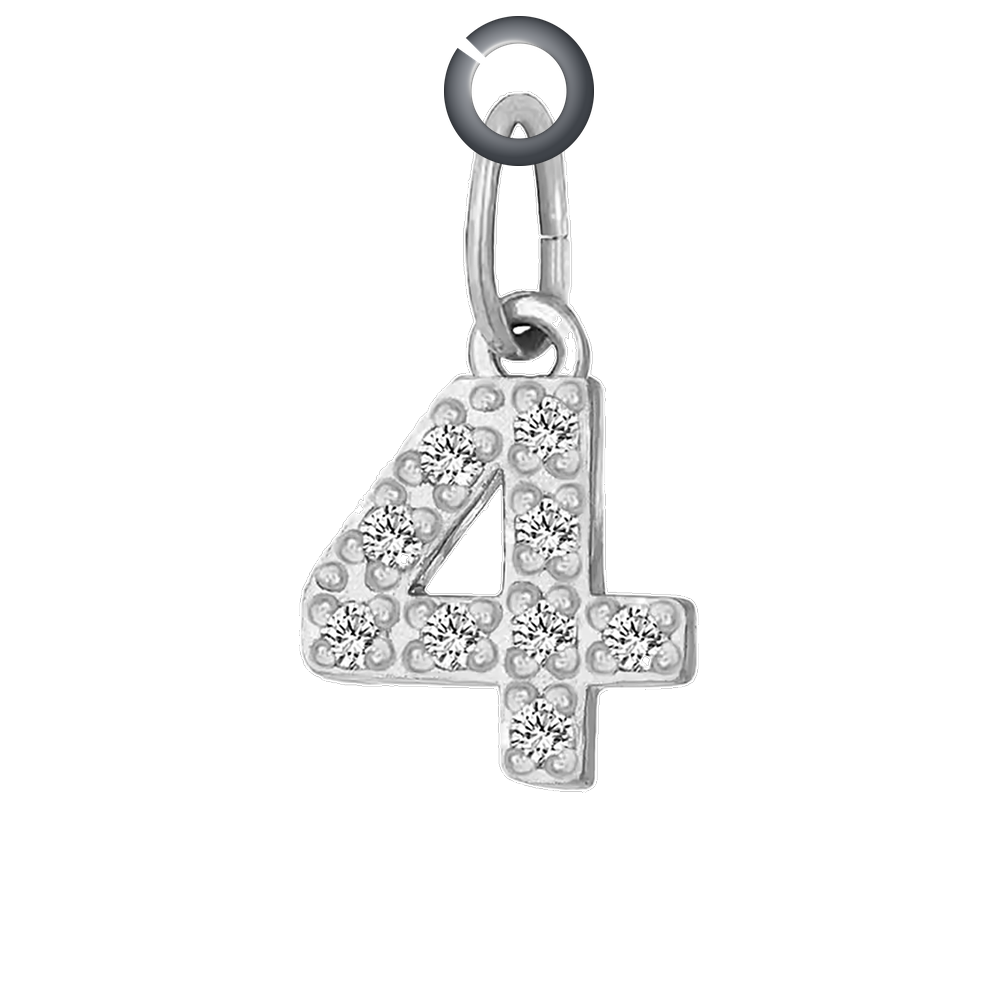 Silver Pave Number Charm - 4 charm with jump ring