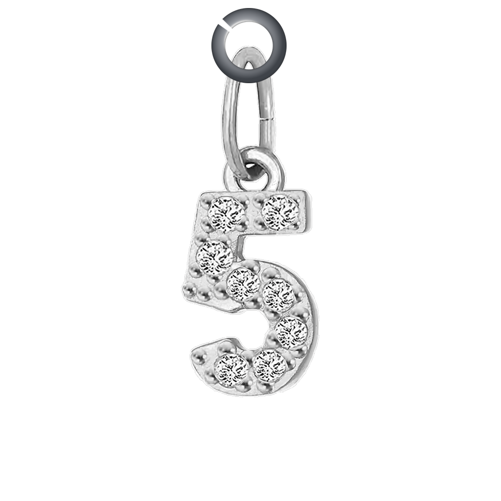 Silver Pave Number Charm - 5 charm with jump ring