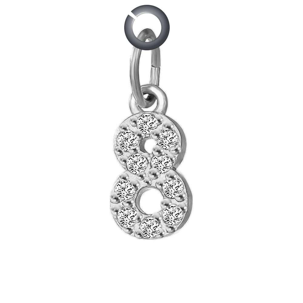 Silver Pave Number Charm - 8 charm with jump ring