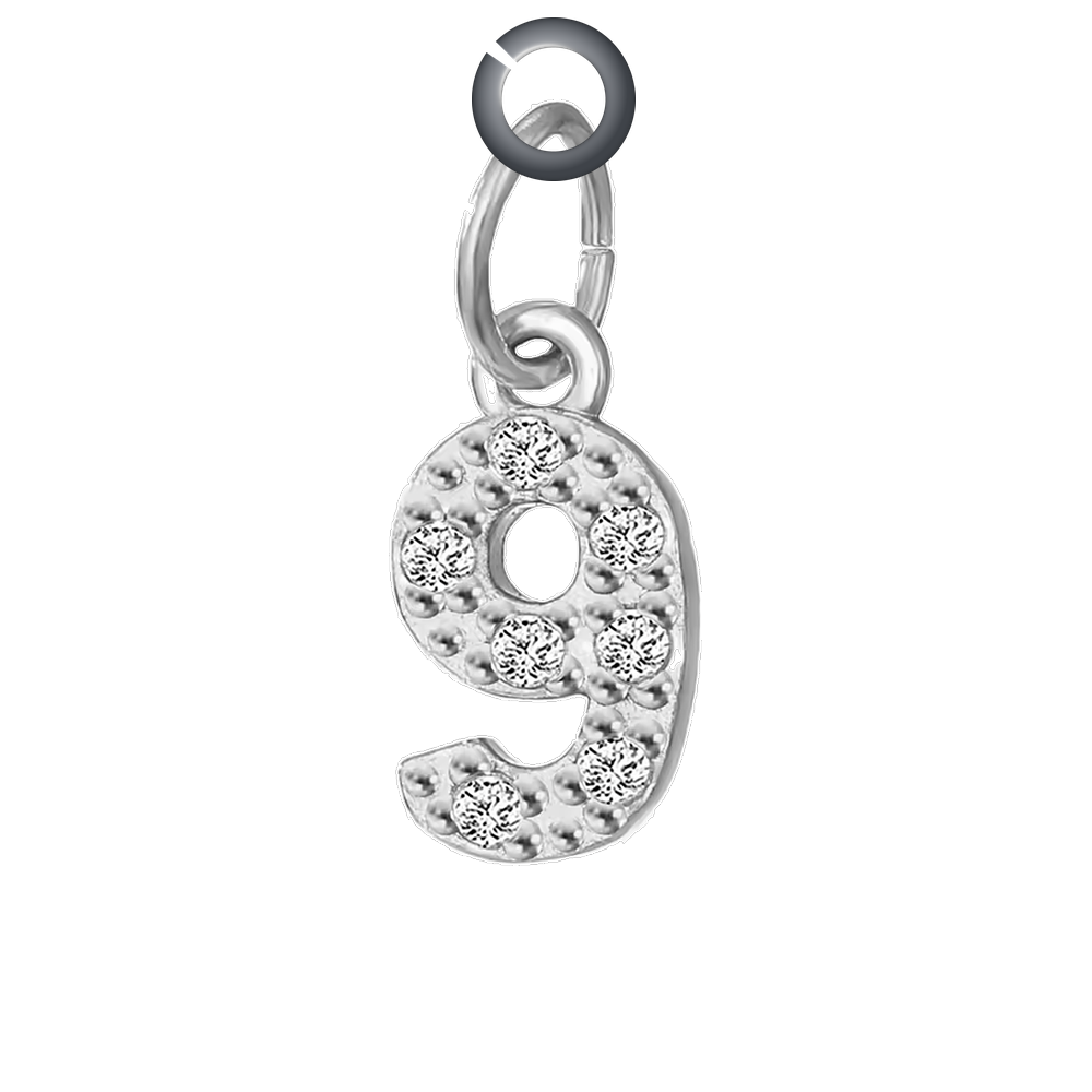 Silver Pave Number Charm - 9 charm with jump ring