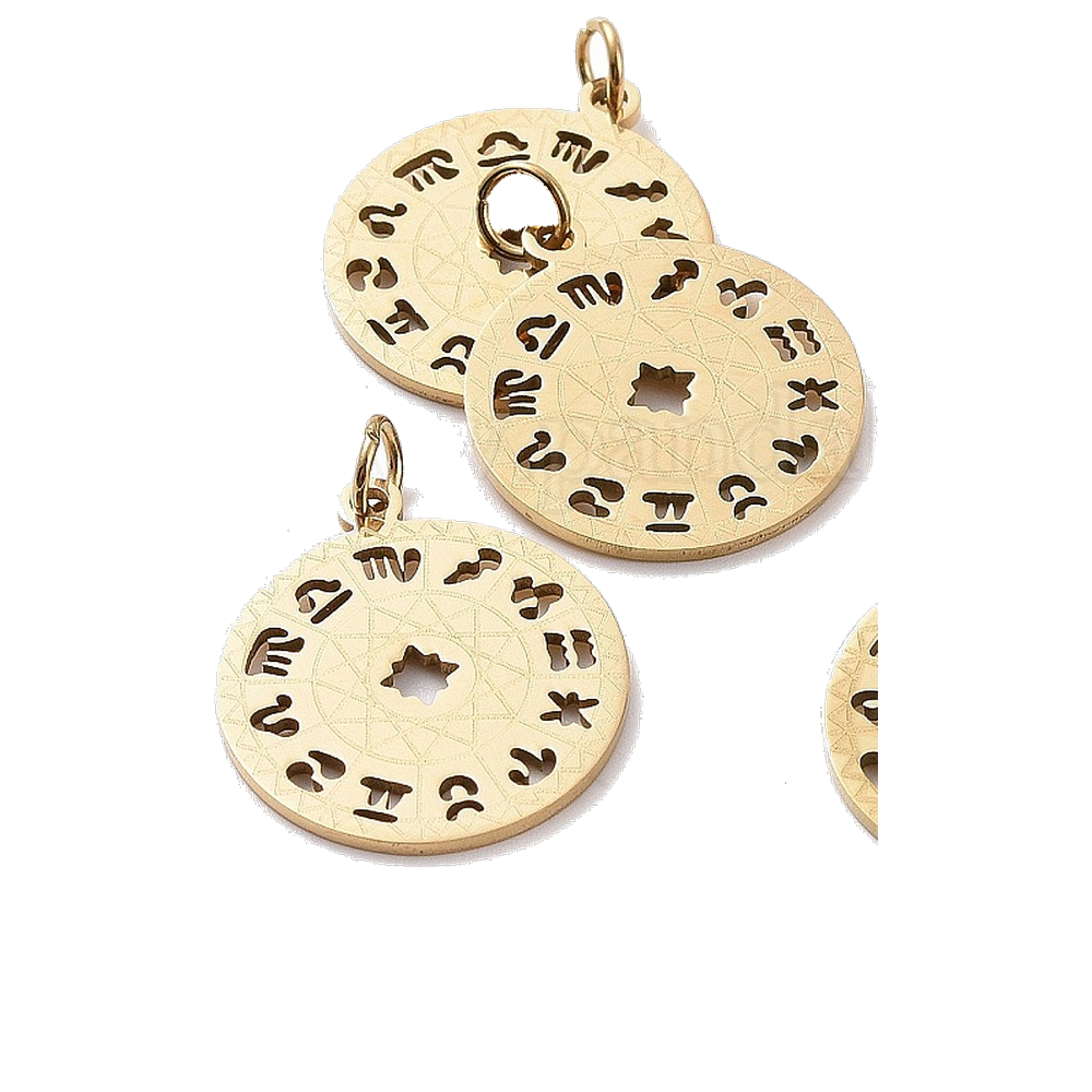 Charm - Flat Round Constellation Charm - Golden