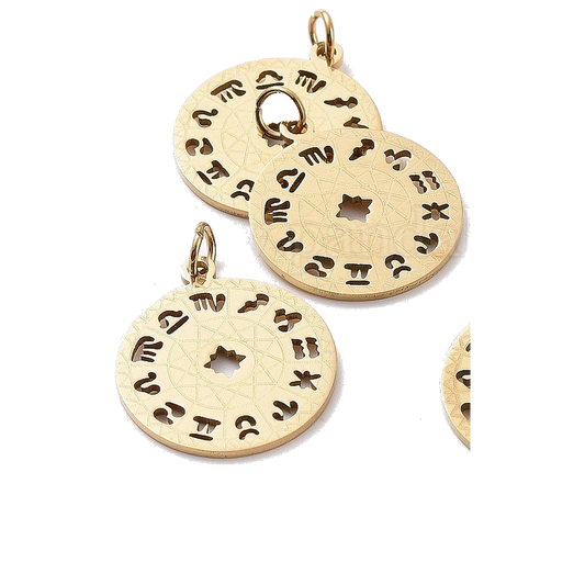 Charm - Flat Round Constellation Charm - Golden