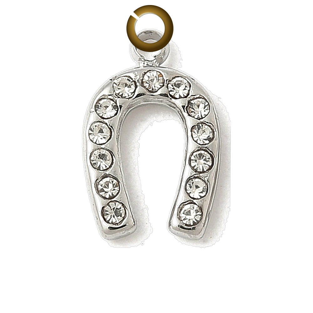 Rhinestone Horseshoe Charm - Silver charm with jump ring