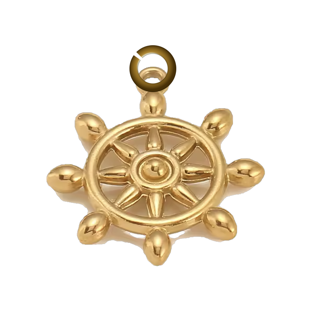 Ship Wheel Charm - Gold charm with jump ring