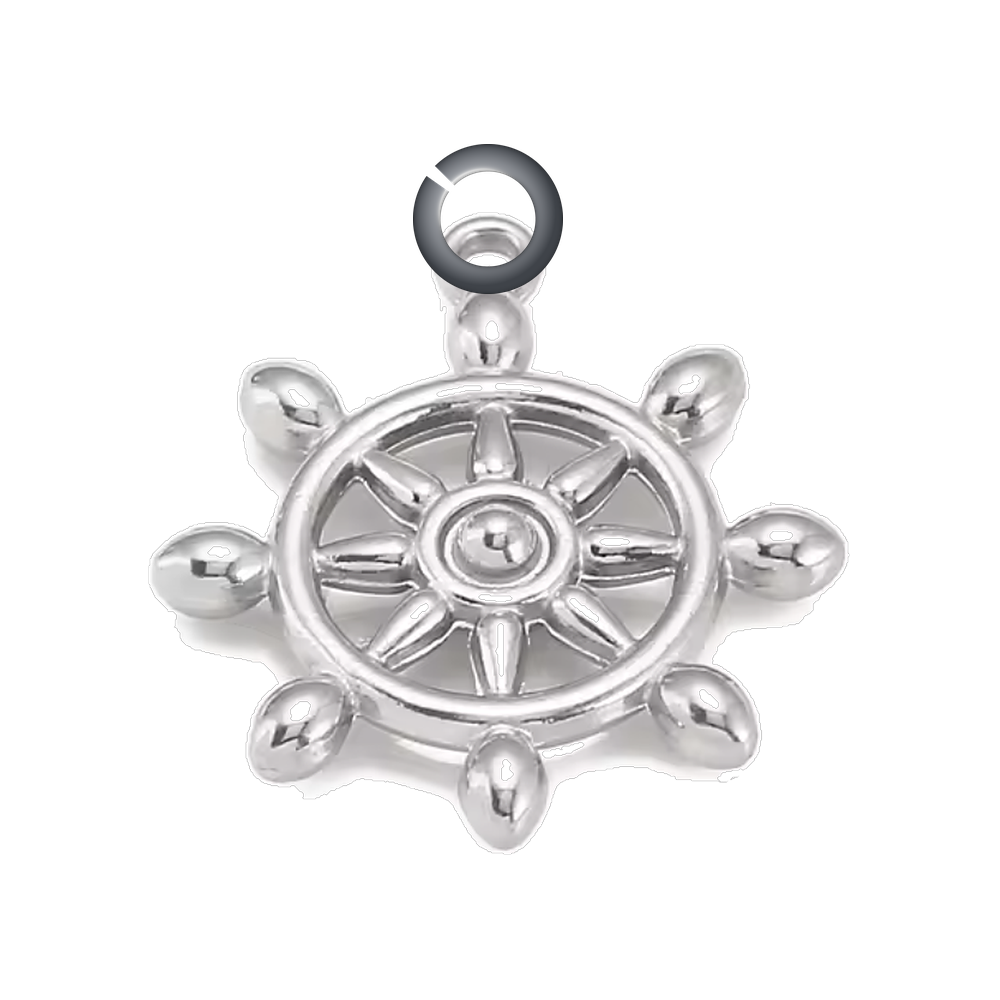 Ship Wheel Charm - Silver charm with jump ring
