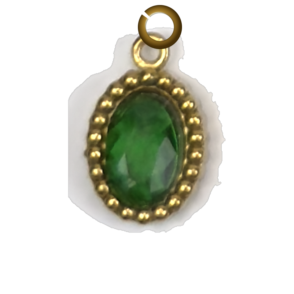 Beaded Oval Crystal Charm - Emerald Green charm with jump ring