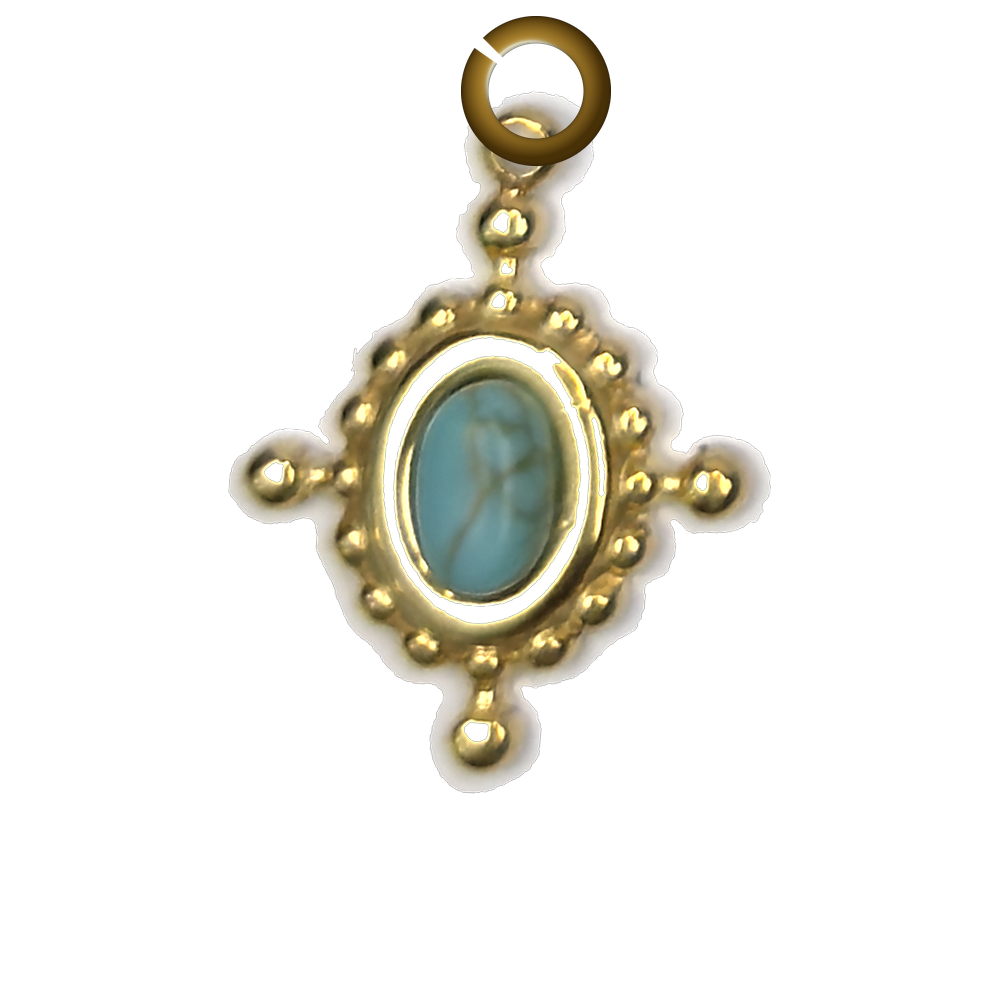 Dotted Oval Stone Charm - Turquoise charm with jump ring