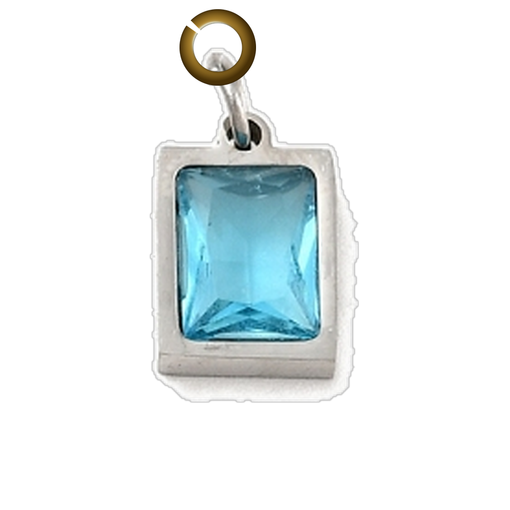 Rectangle Crystal Charm - Aqua Blue charm with jump ring