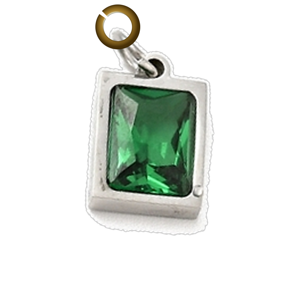 Rectangle Crystal Charm - Emerald Green charm with jump ring