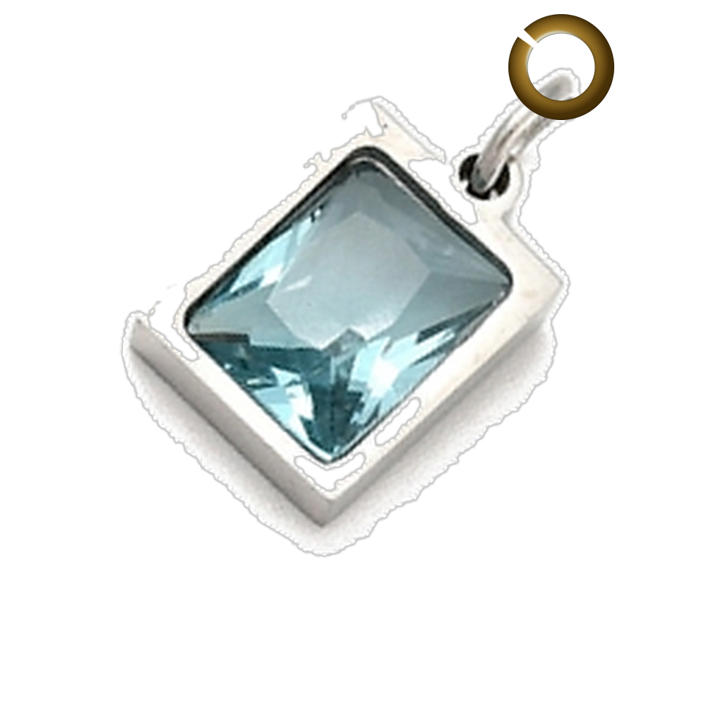 Rectangle Crystal Charm - Light Blue charm with jump ring
