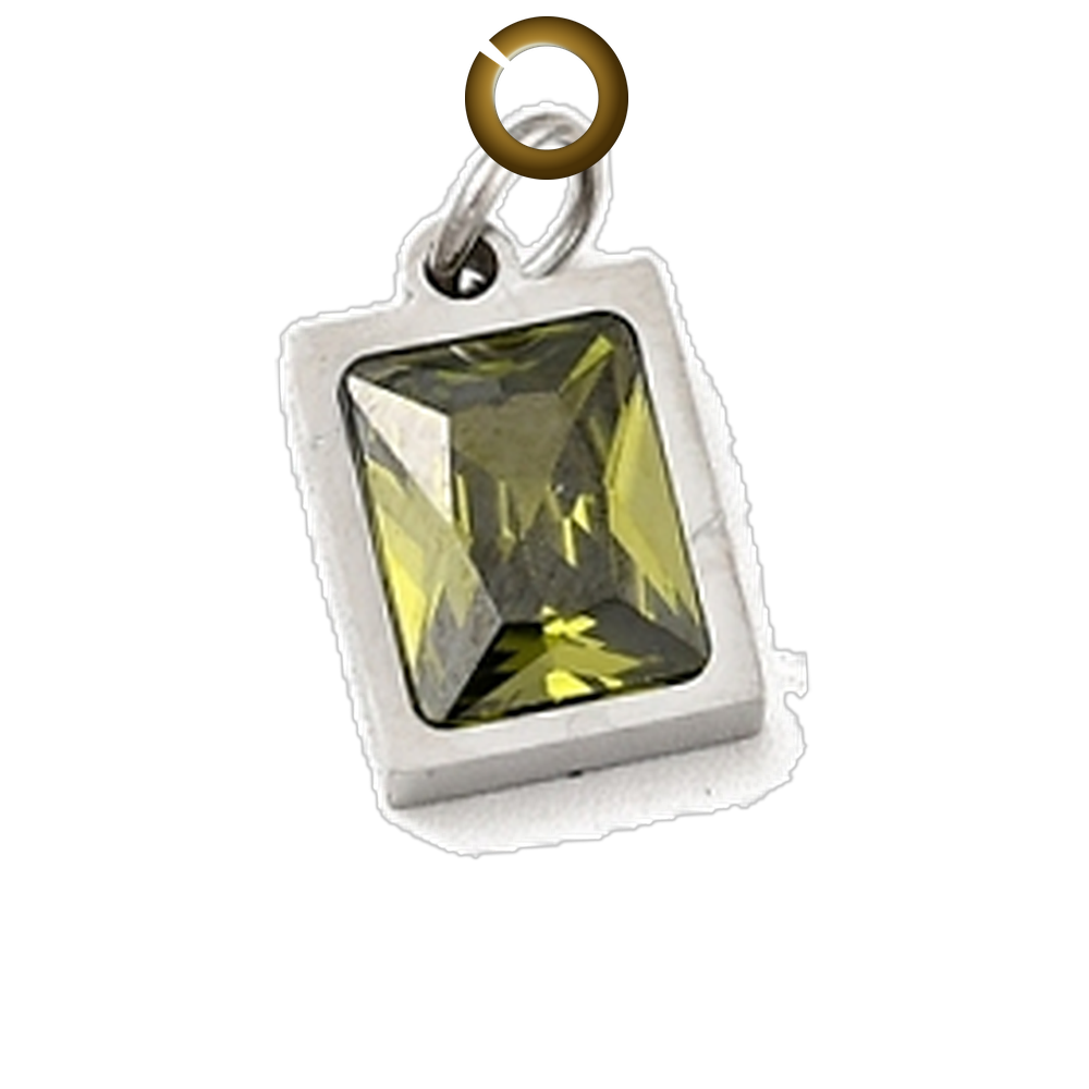 Rectangle Crystal Charm - Olive Green charm with jump ring