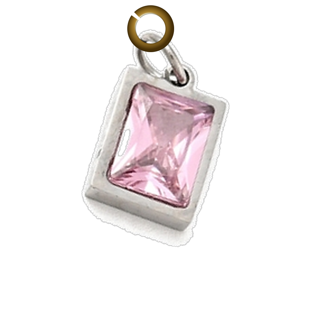 Rectangle Crystal Charm - Pink charm with jump ring