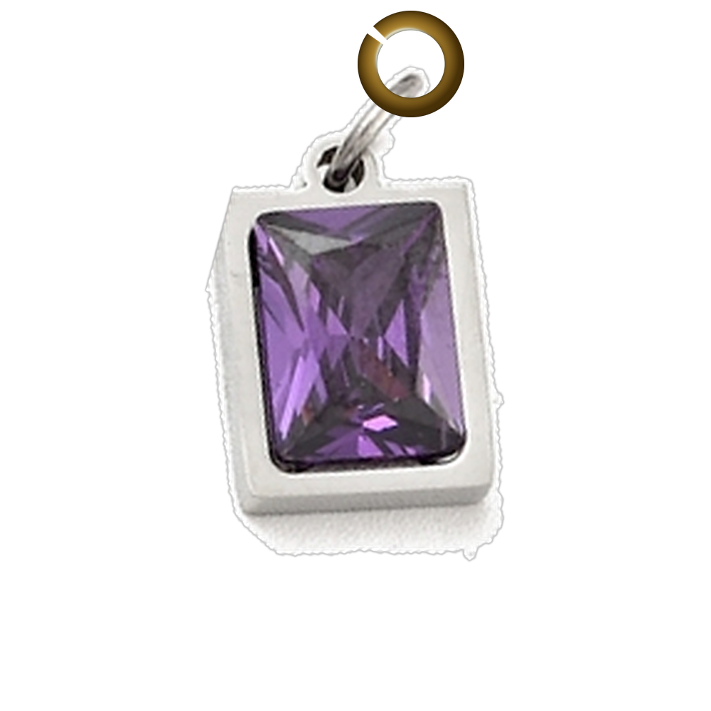 Rectangle Crystal Charm - Purple charm with jump ring