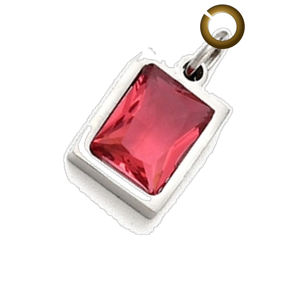 Rectangle Crystal Charm - Red charm with jump ring