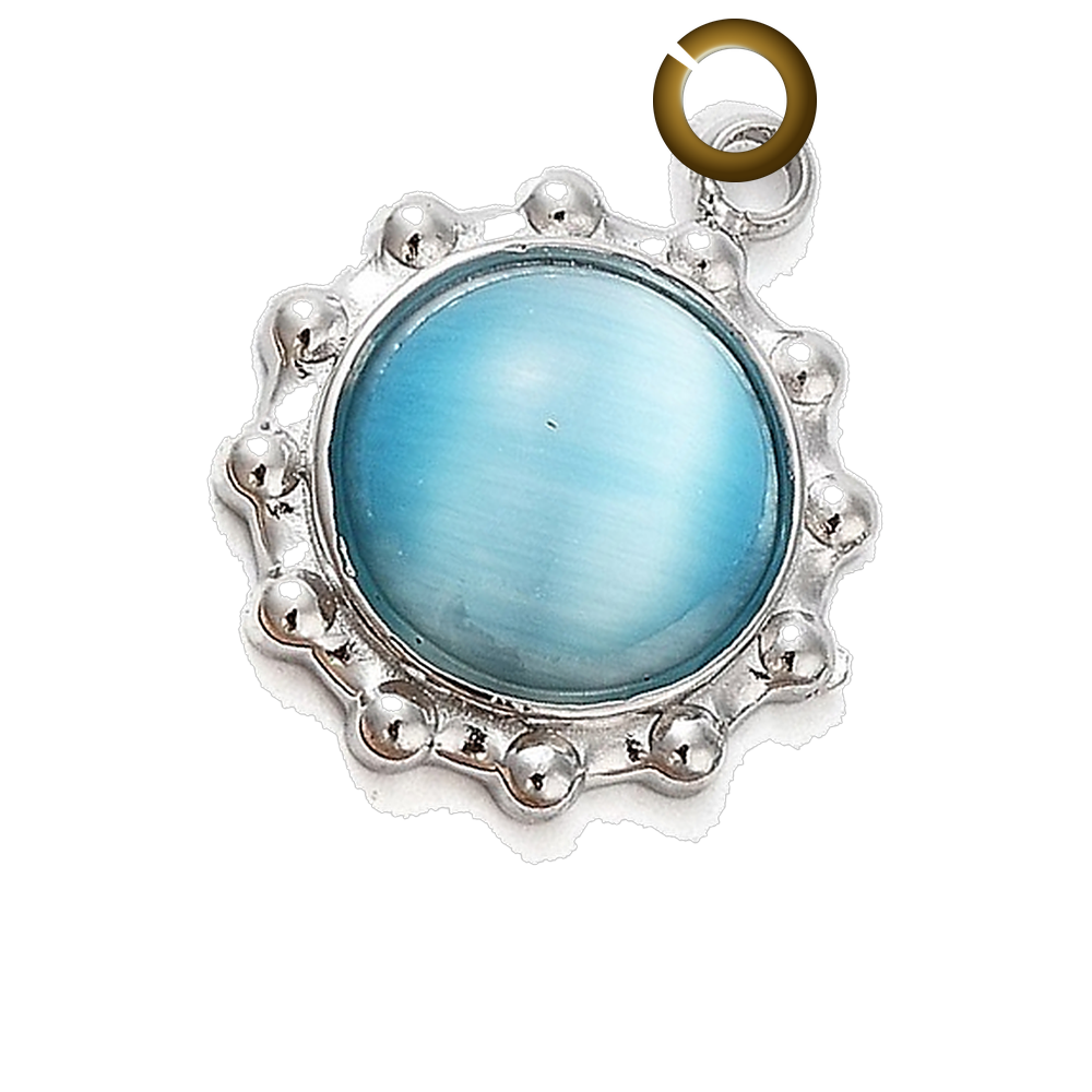 Cat Eye Round Charm - Light Blue charm with jump ring