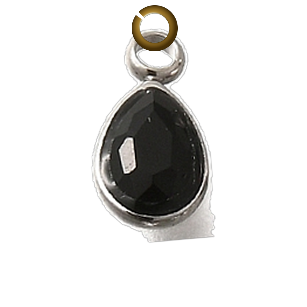 Crystal Teardrop Charm - Black charm with jump ring