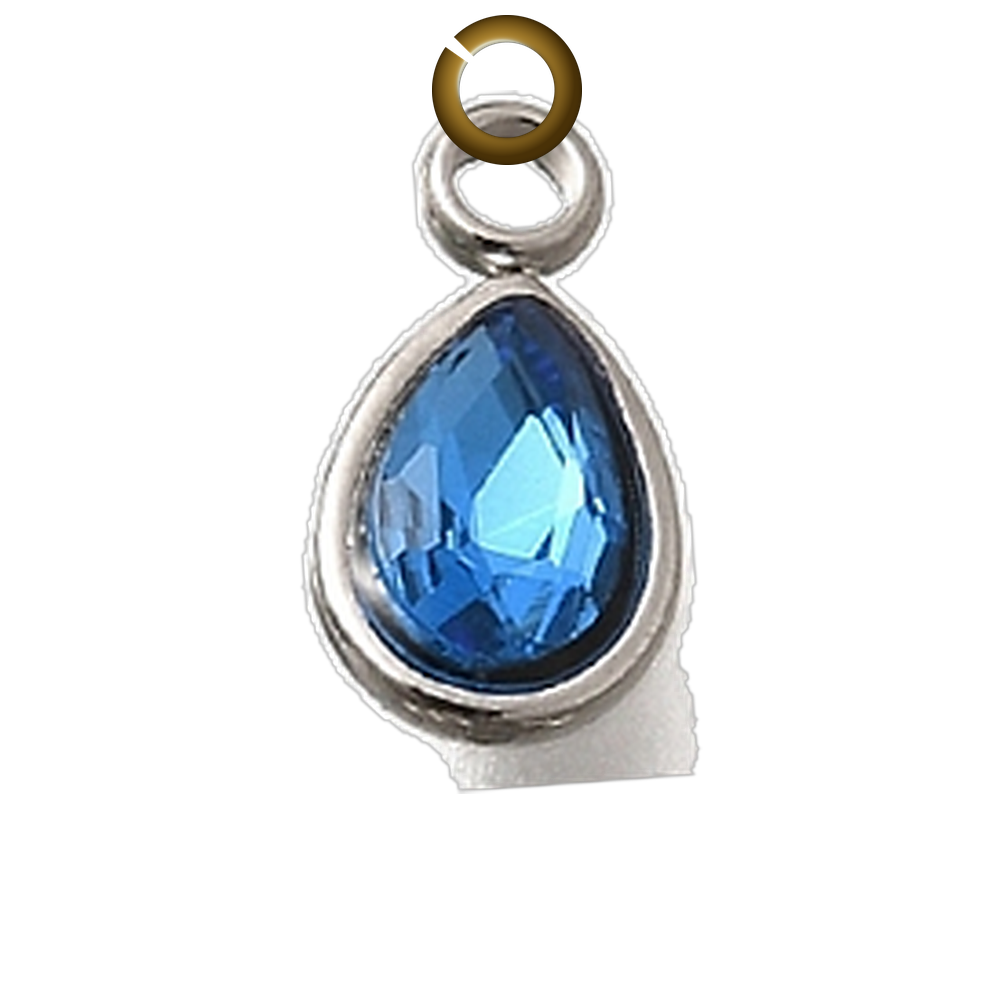 Crystal Teardrop Charm - Blue charm with jump ring