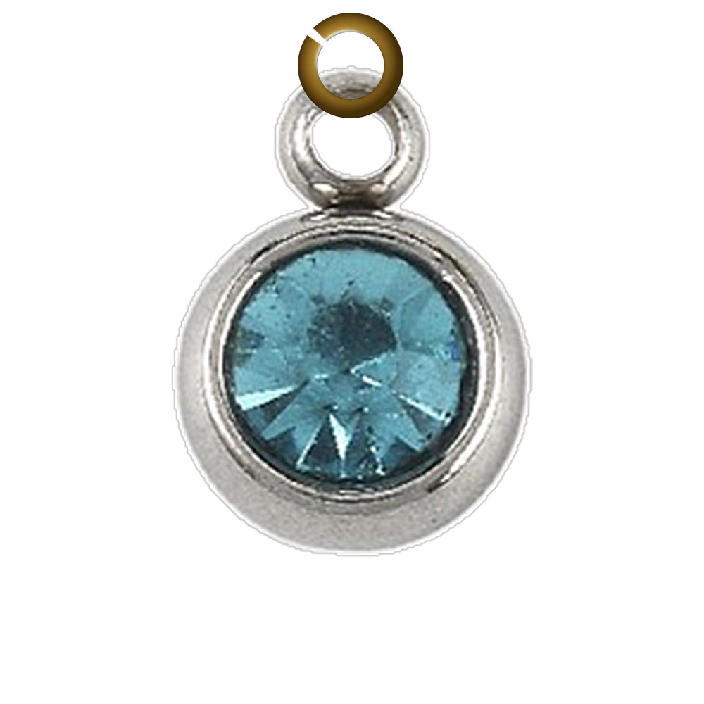Round Rhinestone Charm - Aqua charm with jump ring