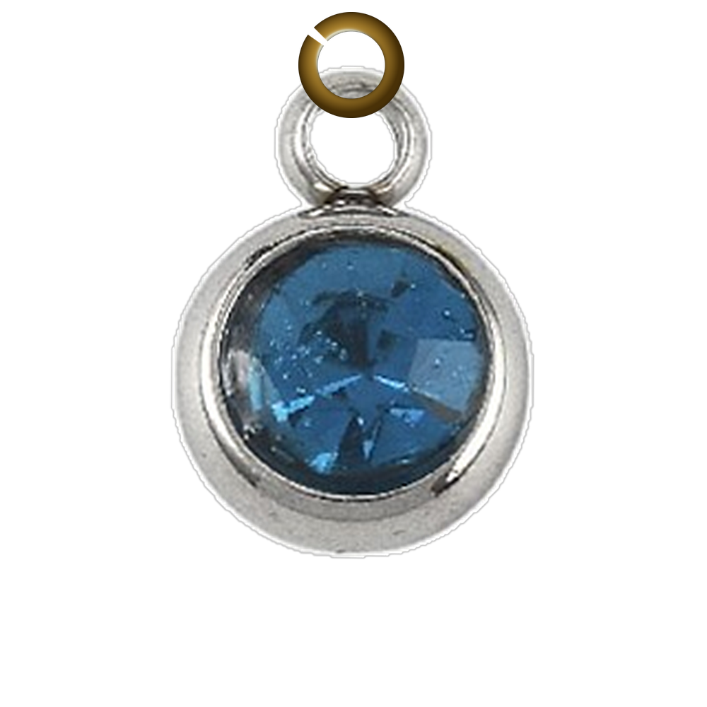 Round Rhinestone Charm - Blue charm with jump ring