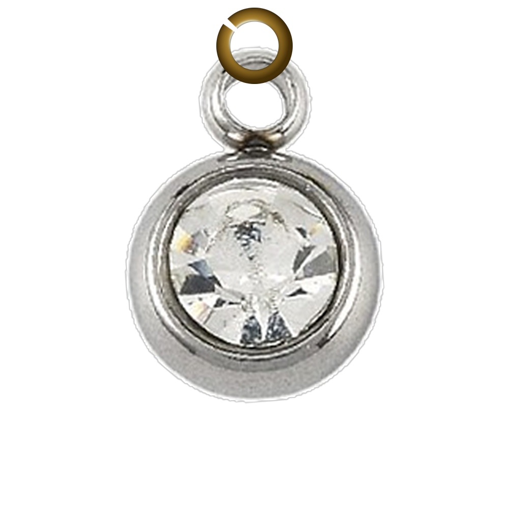 Round Rhinestone Charm - Clear charm with jump ring