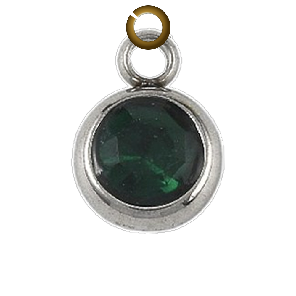 Round Rhinestone Charm - Dark Green charm with jump ring