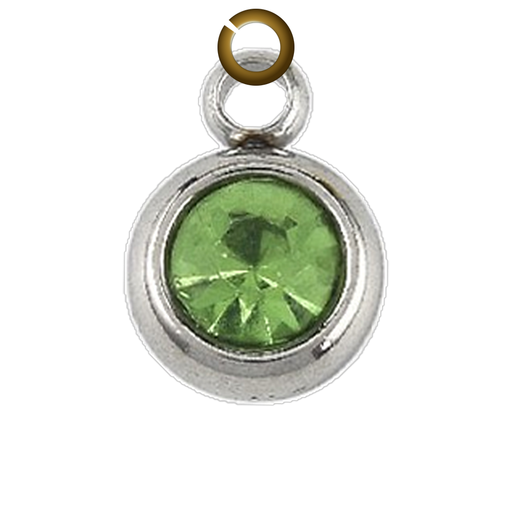 Round Rhinestone Charm - Light Green charm with jump ring
