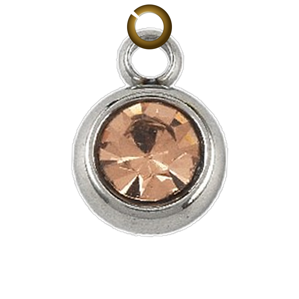 Round Rhinestone Charm - Peach charm with jump ring