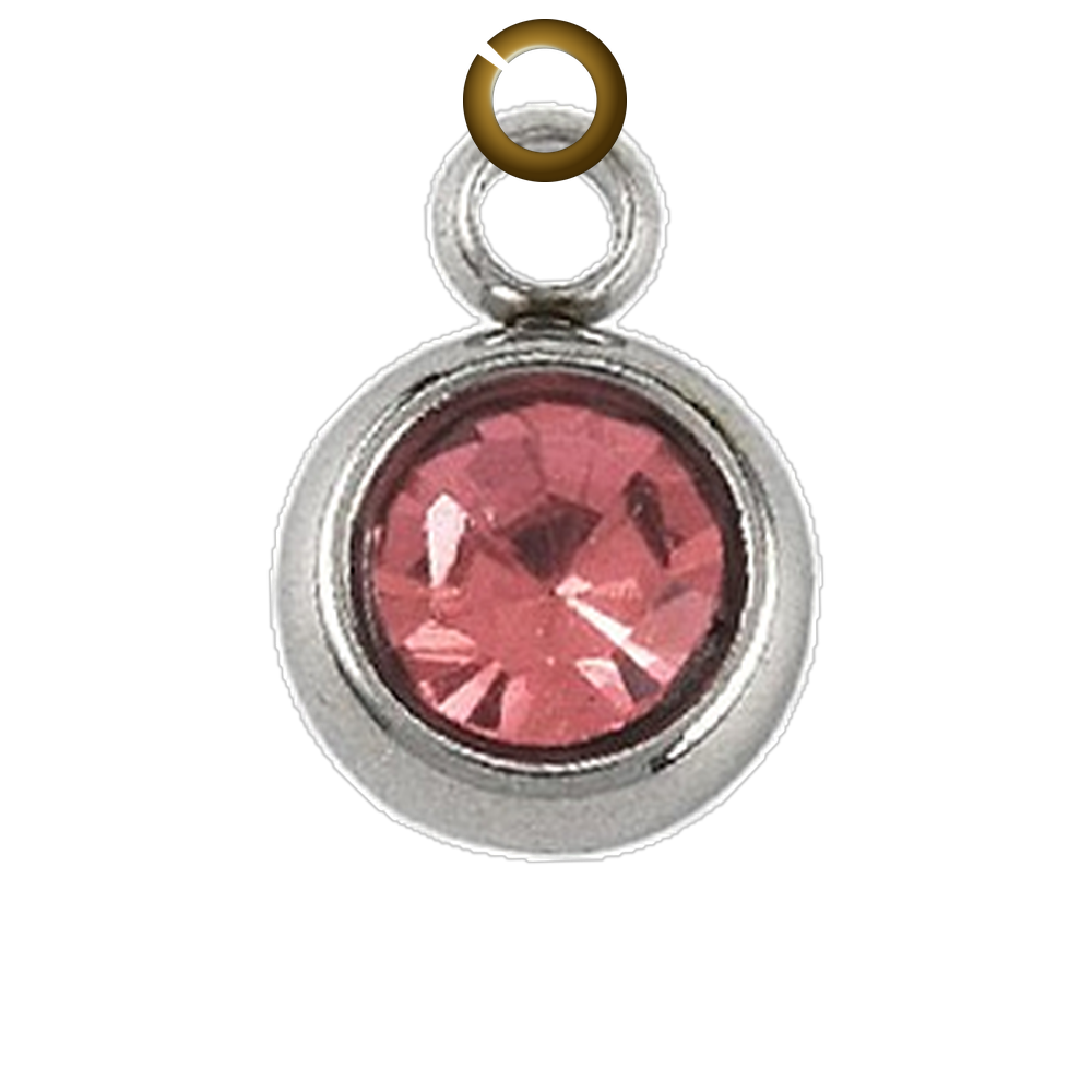 Round Rhinestone Charm - Pink charm with jump ring