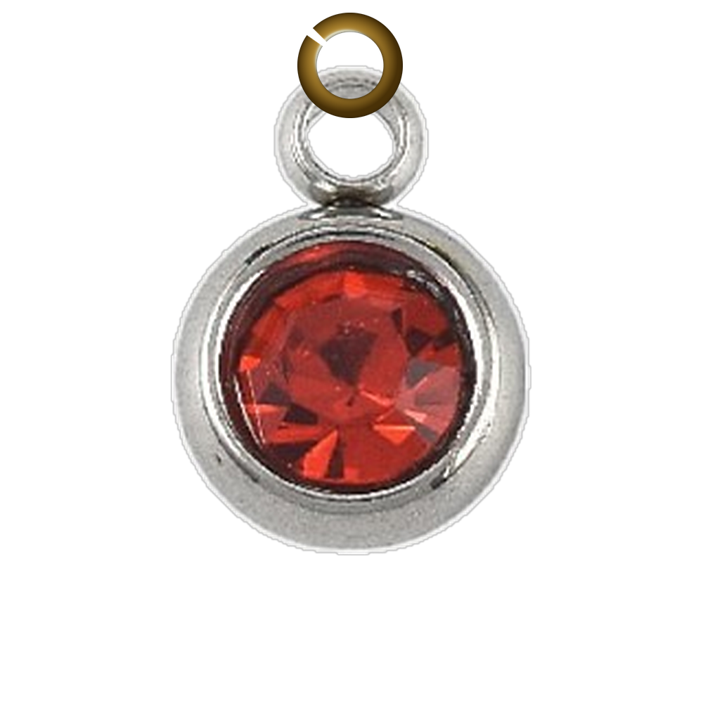 Round Rhinestone Charm - Red charm with jump ring