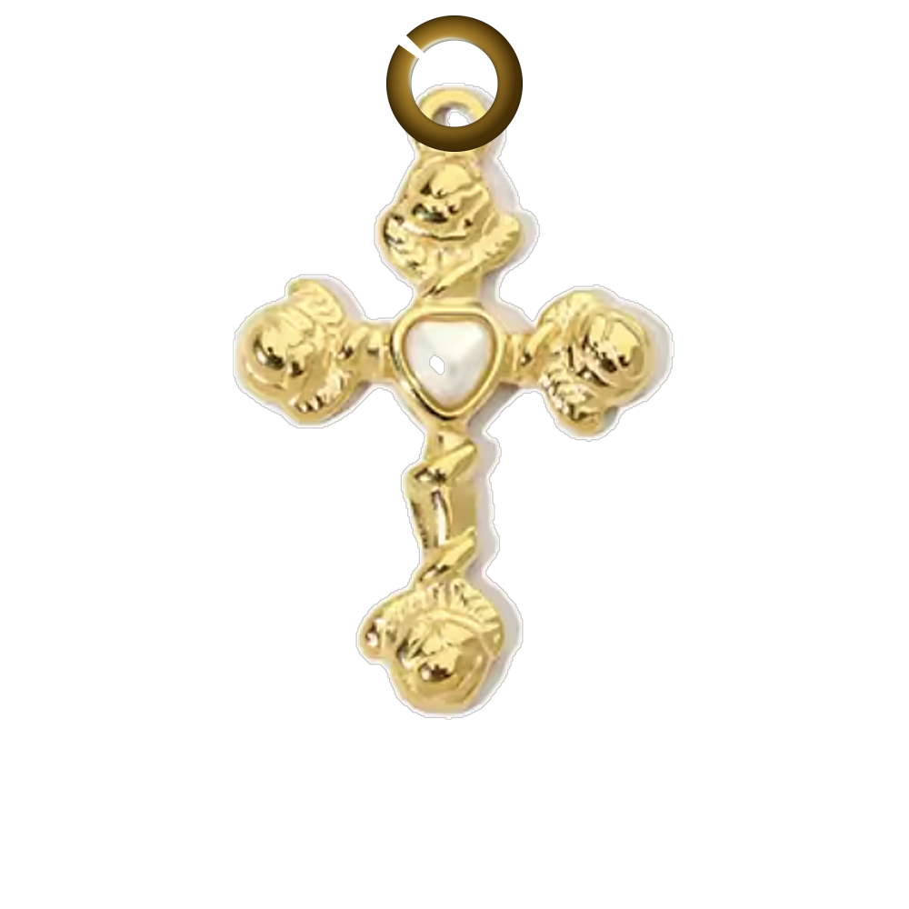 Rose Cross Charm - Gold charm with jump ring