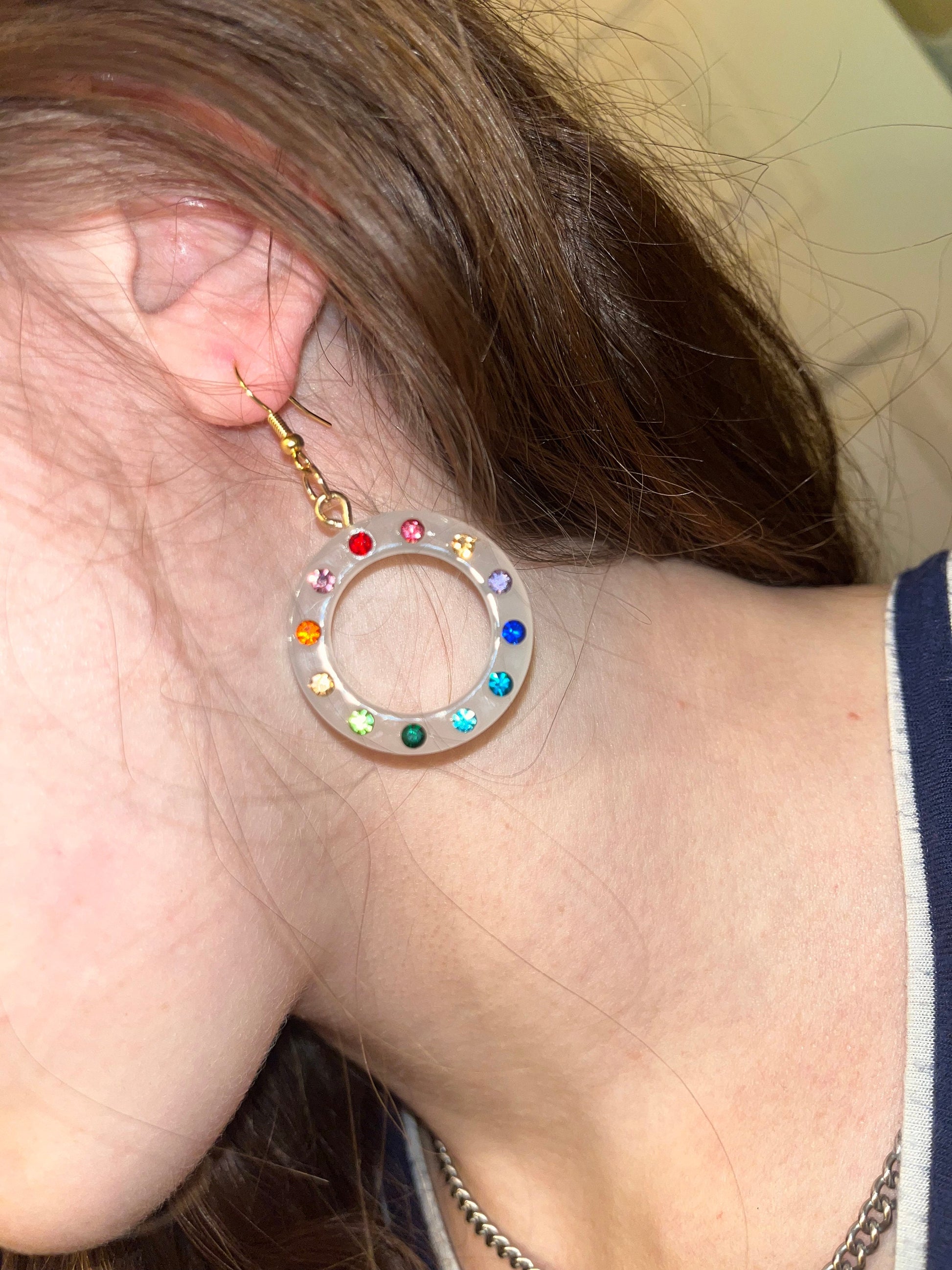 Clear Plastic Hoop Earrings w/ Colorful Crystals | Gifts for Women | Trendy Y2K Fashion | Statement Plastic Earrings | Cute Colorful Unique