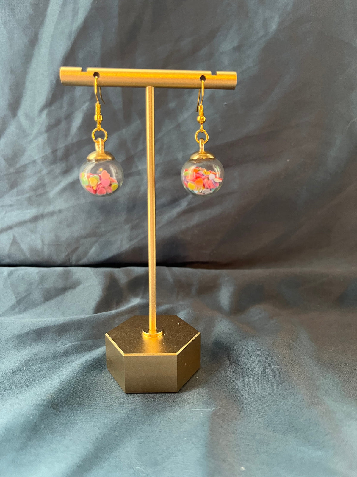 Heart Filled Glass Ball Earrings | Gifts for Daughter | Unique & Fun Earrings | Simple Glass Ball | Heart Confetti | Rave Kandi Jewelry |