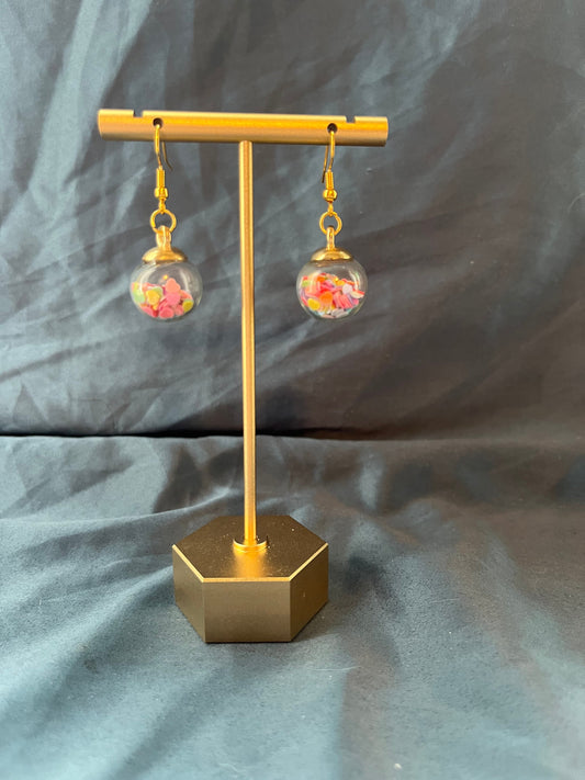 Heart Filled Glass Ball Earrings | Gifts for Daughter | Unique & Fun Earrings | Simple Glass Ball | Heart Confetti | Rave Kandi Jewelry |